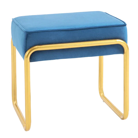 Rootz Footstool - Stool - Living Room - Bedroom - Media Room - Blue/Gold - 43 cm x 36 cm x 42 cm