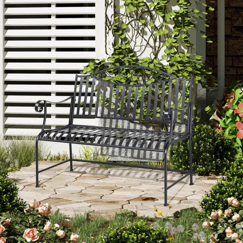 Rootz Garden Bench Seat - Park Bench - 2-seater Metal Bench - Steel Frame With Armrests For Garden Balcony And Terrace - Grey - 15.5 x 54 x 96 cm