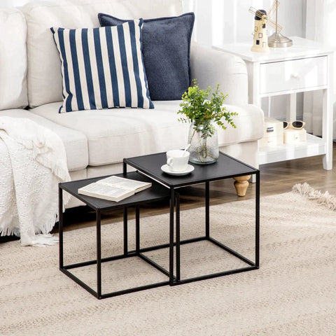 Rootz Side Table - Coffee Table - Nesting Table - Set Of 2 - Modern Design - Steel Frame - Black - 40 x 40 x 40 cm