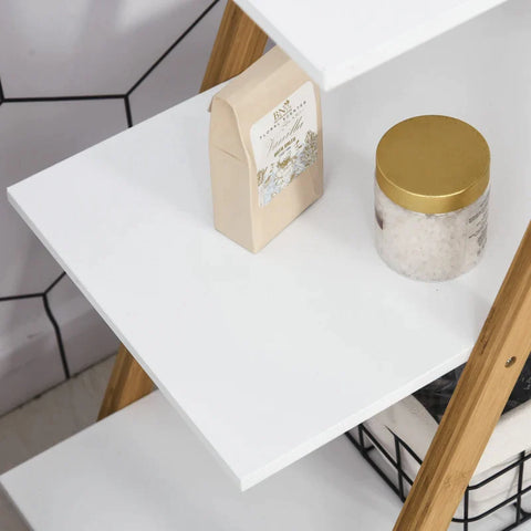 Rootz Bathroom Shelf - Staircase Shelf - Ladder Shelf - Natural/White - 80 x 33 x 109 cm