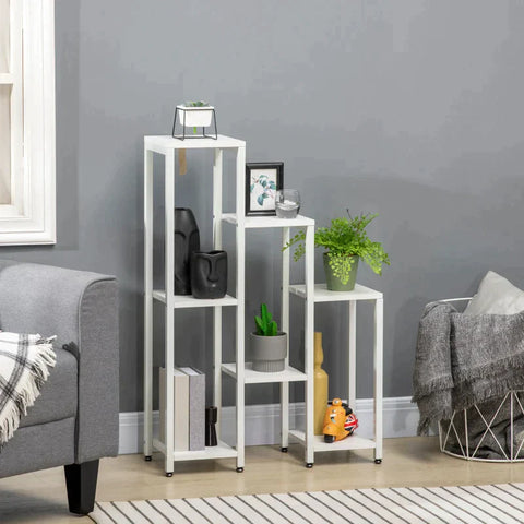Rootz Flower Stand - Plant Stand - 7 Tier - Indoor - Outdoor - Steel - White - 65 x 23 x 94.5cm