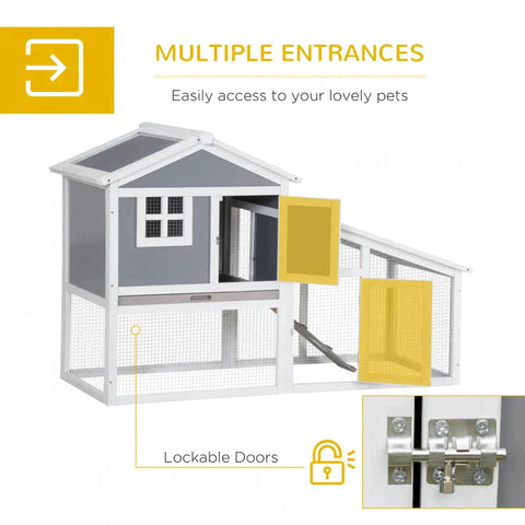 Rootz Rabbit Hutch - Wooden Rabbit Hutch - 2 Tier Guinea Pig Cage - Bunny Run - Small Animal House - Grey - 150 x 66 x 100cm