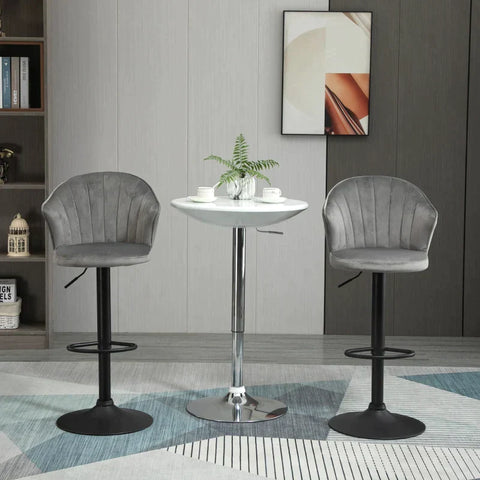 Rootz Set Of 2 Bar Stools - Swivel Bar Chairs - With Backrest Velvet Touch - Height Adjustable - Armless Foam - Grey - 51 x 53 x 92-112cm