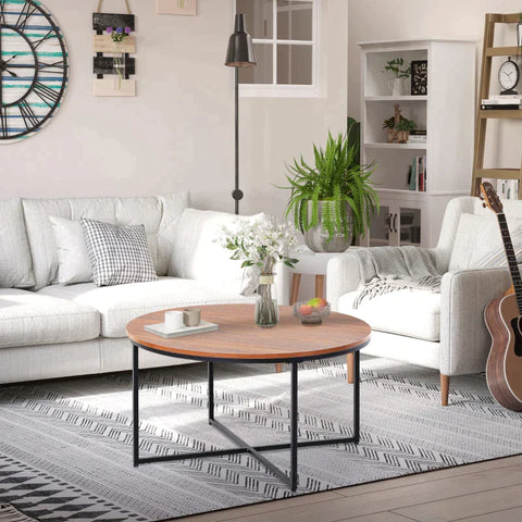 Rootz Salontafel - Industriële stijl - Houteffect - Metalen Poten - Spaanplaat - Bruin