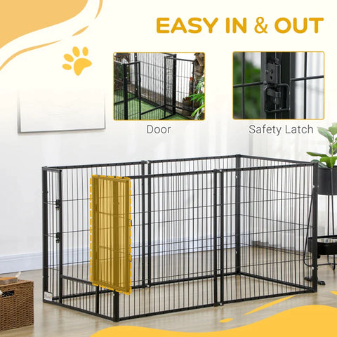 Rootz Heavy Duty Pet Playpen - 6 Panel Exercise Pen For Dogs - With Adjustable Length - Lockable Door - For Indoors And Outdoors - Small And Medium Dogs - Black - 82.5-150 x 81cm