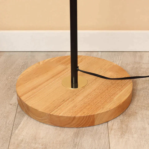 Rootz Stehlampe – Moderne Stehlampe mit E27-Fassung – goldener Lampenschirm – Wohnzimmer – Schlafzimmer – Gold + Schwarz + Natur – 48 cm x 32 cm x 152 cm