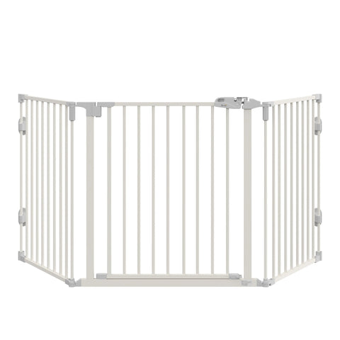 Rootz Dog Barrier - Door Gate - Pet Gate - Angle Adjustable - Foldable Configuration Gate with Automatic Closing Door - 3 Panels - White - 202.5 x 76 cm