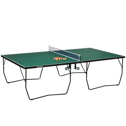 Rootz Table Tennis Table - Full Size - Foldable - 8 Wheels - Including Rackets And Balls - Green - 2.74 x 1.52 x 0.76 m