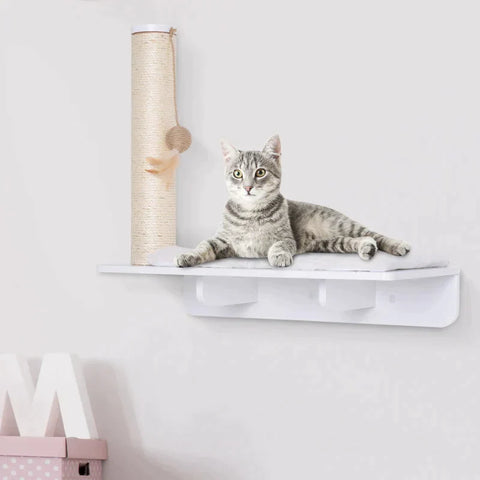 Rootz Scratching Post - Cat Lounger - Cat Shelf - Plush Pad - Lounger With Scratcher - White - 55 x 30 x 50 cm