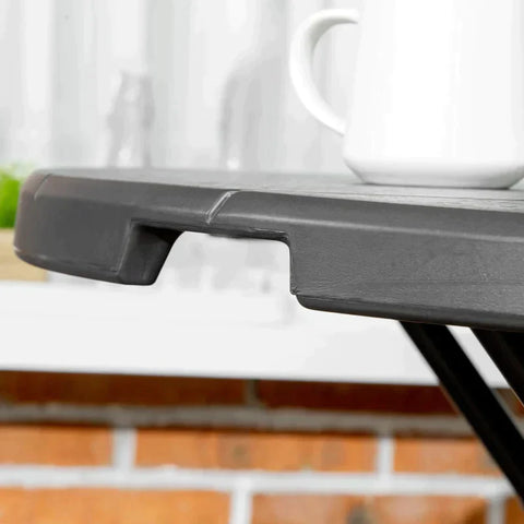 Rootz Gartentisch – rund – klappbar – für 4 Personen – Holzoptik – Stahl + Kunststoff – Dunkelgrau – 80 x 80 x 73 cm