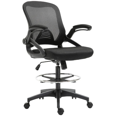Rootz Office Armchair - Desk Chair - Standing Function With Footrest - Swivel Seat - Steel - Black - 64 x 60 x 106-126 cm
