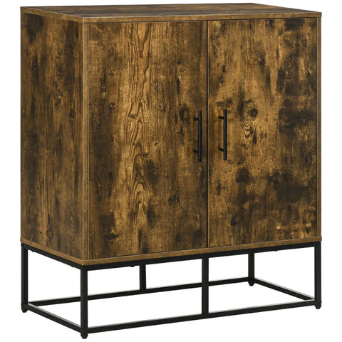 Rootz Sideboard - 2 Doors - 4 Shelves - Industrial Design - Storage Cabinet - Chipboard - Steel - Brown + Black - 80cm x 39cm x 91cm