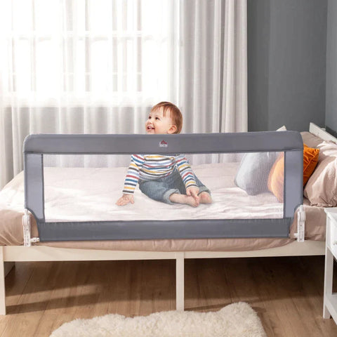 Rootz Bed Guard - Bed Rail - Baby Bed Rail - Foldable - Washable Fabric Cover - For 1.5-5 Years Children - Grey - 150 x 40 x 60cm