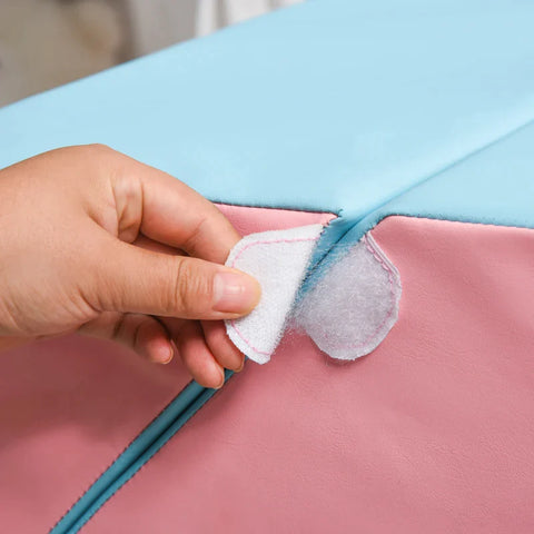 Rootz Building Block - Set of 2 Building Blocks - Table and Chair Set - Slide Reconfigurable Design - Building Toys - Foam - Blocks for 12-36 Months Children - Faux Leather - EPE Pink + Blue - 147/86 x 49 x 47 cm