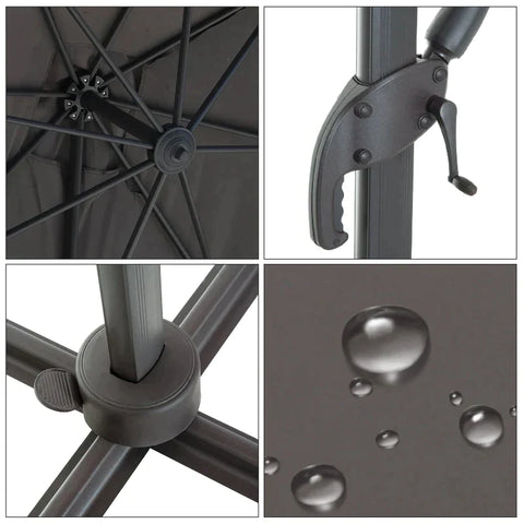 Rootz Parasol - Square Umbrella Parasol - Garden Umbrella - Parasol Umbrella - Grey - 245Lx245Wx248H cm
