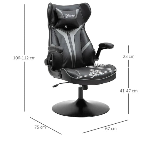 Rootz Gaming Chair - Office Chair - Faux Leather - Adjustable Head Pillow - Grey/Black - 67 cm x 75 cm x 112 cm