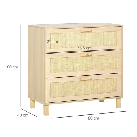 Rootz Drawer Cabinet - Side Cabinet - Cabinet - Sideboard Base Cabinet - 3 Drawers Chest - Living Room Drawer Cabinet - 80 x 40 x 80 cm