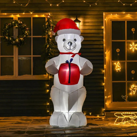 Rootz Christmas Polar Bear - Inflatable Polar Bear - Inflating Lights For Home - Outdoor - Indoor - Christmas Garden - Polyester - 86 x 85 x 180 cm