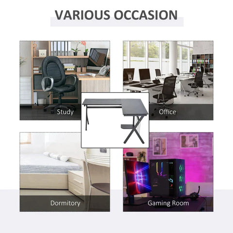 Rootz Desk - Computer Desk - L-shaped Corner Desk - Corner Desk - Office Table - Black - 155 x 130 x 76cm