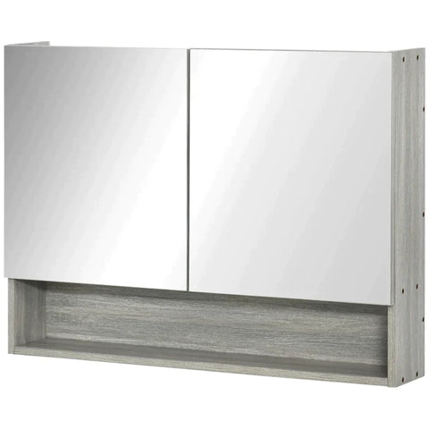Rootz Mirror Cabinet - Bathroom Cabinet With Two Doors And Shelf - Waterproof - Grey - 80 x 15 x 60 cm