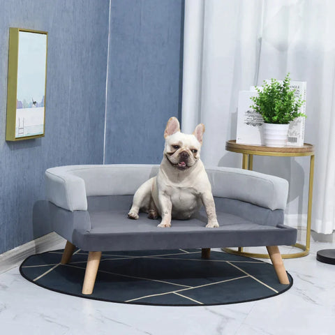 Rootz Pet Sofa - Dog Sofa - Cover Pet - Wooden Legs - Dog Bed - Cat Sofa - Gray - 86.5x 61x36 cm