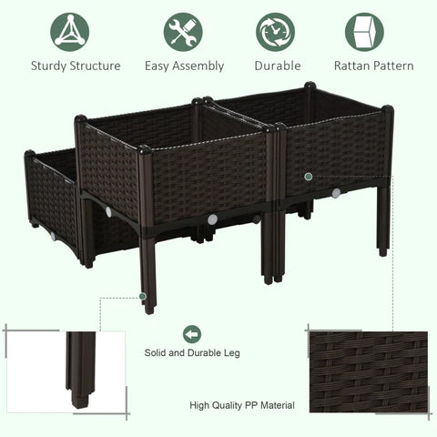 Rootz Raised Bed - Planter Box - Garden Planter Box - Planter Box with Drainage Holes - Rattan Look Flower Box - Brown - 40 x 40 x 44cm
