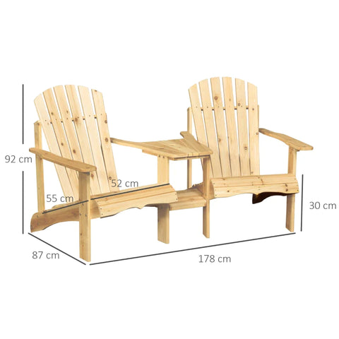 Rootz Gartenstühle – 2 Gartenstühle mit Beistelltisch – natürliches Tannenholz – 178 x 87 x 92 cm