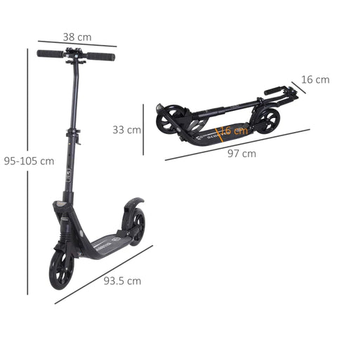 Rootz Kickshooter - Foldable Kick Scooter - Adjustable Height - Black - 93.5L x 38W x 105H cm
