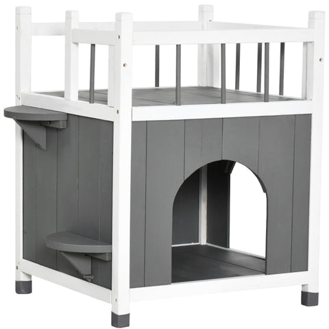 Rootz Cat House - Pet House - Cat Hut - Pet Hut - Wood - Gray/White - 60 X 46 X 65 Cm