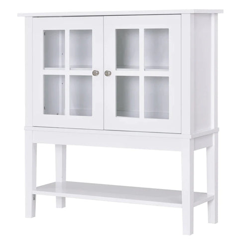 Rootz Kitchen Cabinet - Buffet Display Cabinet - 3-Layer - Glass Door - MDF - White - 80 x 28 x 84 cm