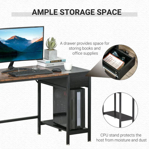 Rootz Desk - Desk With Bookcase - Work Desk with Side Storage - Industrial-Style - Brown/Black - 120 cm x 60 cm x 75 cm