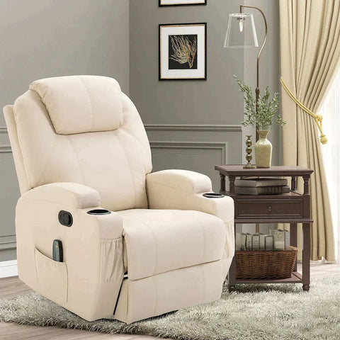 Rootz Massage Chair - Electric Relaxation Chair - Tv Chair - Massage Function - 5 Massage Modes - Reclining Function - Cream White - 84 x 92 x 109 cm