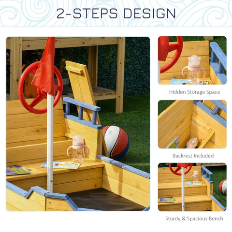 Rootz Sandpit Pirate Ship Design - Natural, Blue - Fir Wood, Pp - 62.2 cm x 30.7 cm x 17.91 cm