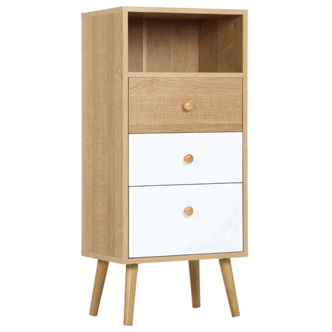 Rootz Sideboard - 4 Drawers And 2 Shelves - Free-standing Cabinet - Natural + White - 80cm x 39cm x 80cm