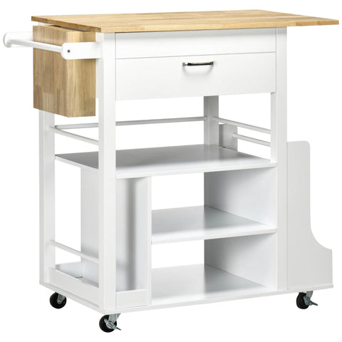 Rootz Kitchen Trolley - Serving Trolley - Kitchen Cart - With Wheels 1 Drawer - 1 Spice Rack 1 Towel Rack - White - 89cm x 48cm x 89cm