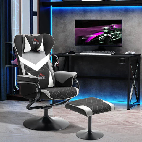 Rootz Relax Chair - Relaxation Chair - Gaming Chair - With Stool - Tiltable Backrest - Swivel Seat - Polyester/Foam/Metal - Black/Grey - 67 x 78.5 x 102.5cm