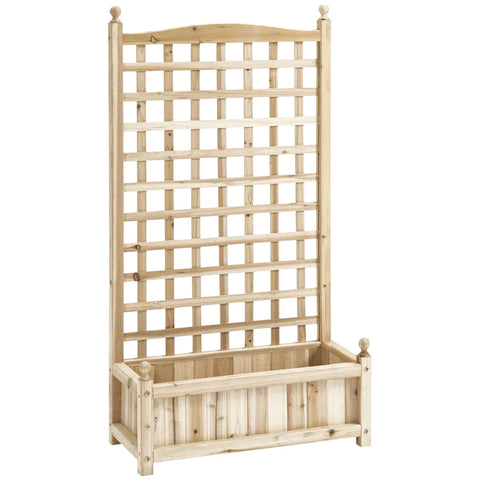 Rootz Raised Bed - Flower Box - Plant Box With Trellis - Flower Box Trellis - Rose Arch With Climbing Aid For Climbing Plants - Garden - Wood - Natural - 64 x 28 x 120 cm