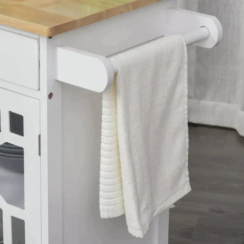 Rootz Kitchen Trolley - Storage Cabinet - Large Worktop - Drawers - Base Cabinet - Adjustable Inner Shelves - White/Wood - 63 cm x 45 cm x 86 cm