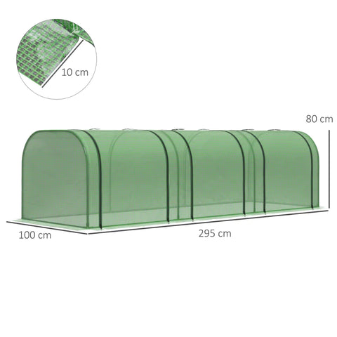 Rootz Foil Greenhouse - Three Roll Up Doors - Heavy Duty - Tarpaulin - Steel Frame - Green - 2.95 x 1 x 0.8m
