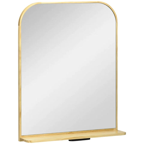 Rootz Wall Mirror - Bedroom Mirror - Square Mirror - With Shelf - Pine Wood Frame - Natural - 56cm x 12cm x 71.6cm