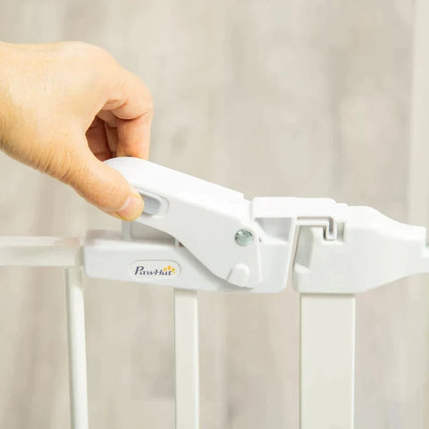 Rootz Dog Barrier - Door Gate - Pet Gate - Angle Adjustable - Foldable Configuration Gate with Automatic Closing Door - 3 Panels - White - 202.5 x 76 cm