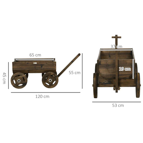 Rootz Verhoogd bed - Verhoogd bed in houten wagenontwerp - Fire-coated - Verplaatsbaar - Weerbestendig - Bruin - 120L x 53B x 55H cm