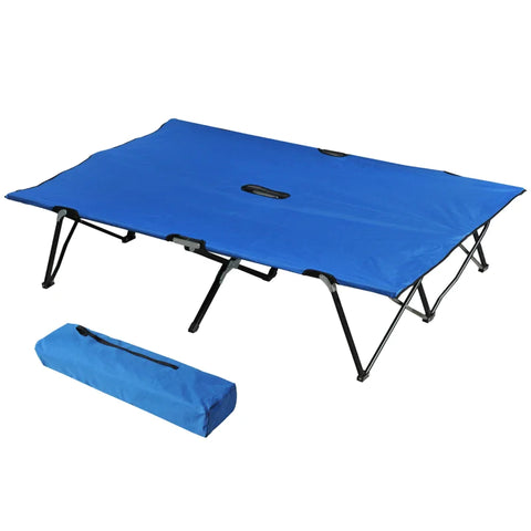 Rootz Opvouwbaar kampeerbed voor 2 personen - Opvouwbaar kampeerbed met draagtas - Kan tot 136 kg dragen - Staal - Oxford - Blauw + Zwart - 193 x 125 x 40 cm