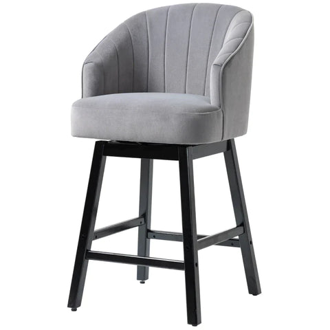 Rootz Stool - Bar Stool - Rotatable Stool - Elegant Cover - Soft Upholstery - Footrest - Rubber Wood - Grey - 60 x 60 x 112 cm