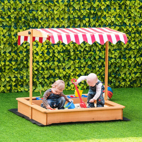 Rootz Sandkasten – Holzsandkasten für Kinder – Sandspielstation für Kinder – mit höhenverstellbarer Abdeckung – Gelb – 107,5 x 107,5 x 110 cm
