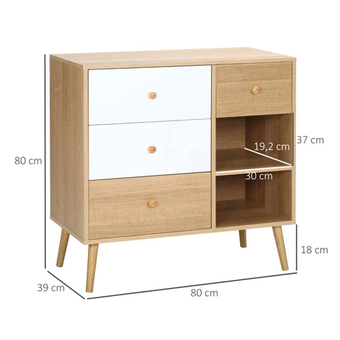 Rootz Sideboard - Free-standing Cabinet - Scandi Style Wardrobe - 4 Drawers And 2 Shelves - Kitchen - Bedroom - Living Room - Entryway - 80cm x 39cm x 80cm
