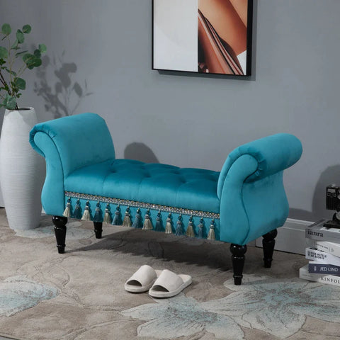 Rootz Luxury Bench - Upholstered Bench - Stool - Polyester - Rubber - Foam - Blue - 117 x 40 x 58 cm