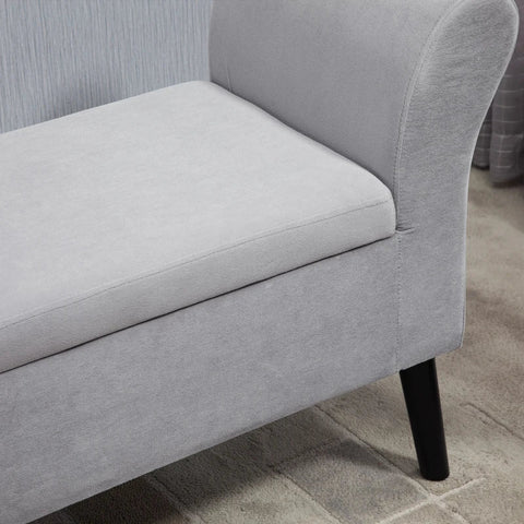 Rootz Bench - Upholstered Bench With Storage Space - Armrests Chest Bench - Modern Hallway - Bedroom - Living Room - Polyester - Rubber - Wood - Light Grey - 111.5 x 41 x 65 cm