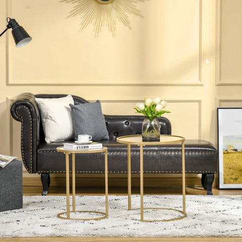 Rootz Set Of 2 Stackable Side Tables - Modern Design - Stackable End Tables - Gold Frame Side Tables - Gold + Transparent - 50cm x 50cm x 58cm