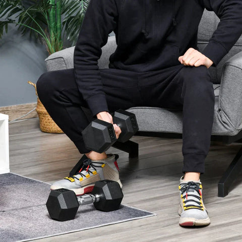 Rootz 2 x 8 KG Hexagonal Dumbbells - Rubberen Dumbbell - Gekartelde handgreep - Sports Hex Weights Sets - Gewichtheffen Oefening - Thuis - Gym - Zwart